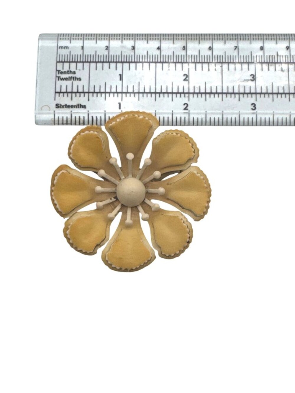 Vintage Floral Enamel Brooch Butter Yellow Layered 2" Flower Power Hippie Retro - Picture 6 of 6